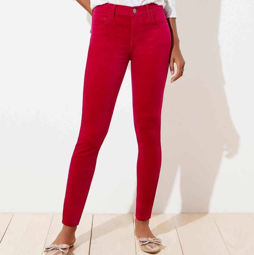 LOFT velvet skinny magenta pants, 28", pink